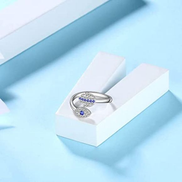 Protection Symbol Evil Eye Jewelry for Mom Grandma Silver Blue Evil Ring - Picture 3 of 4